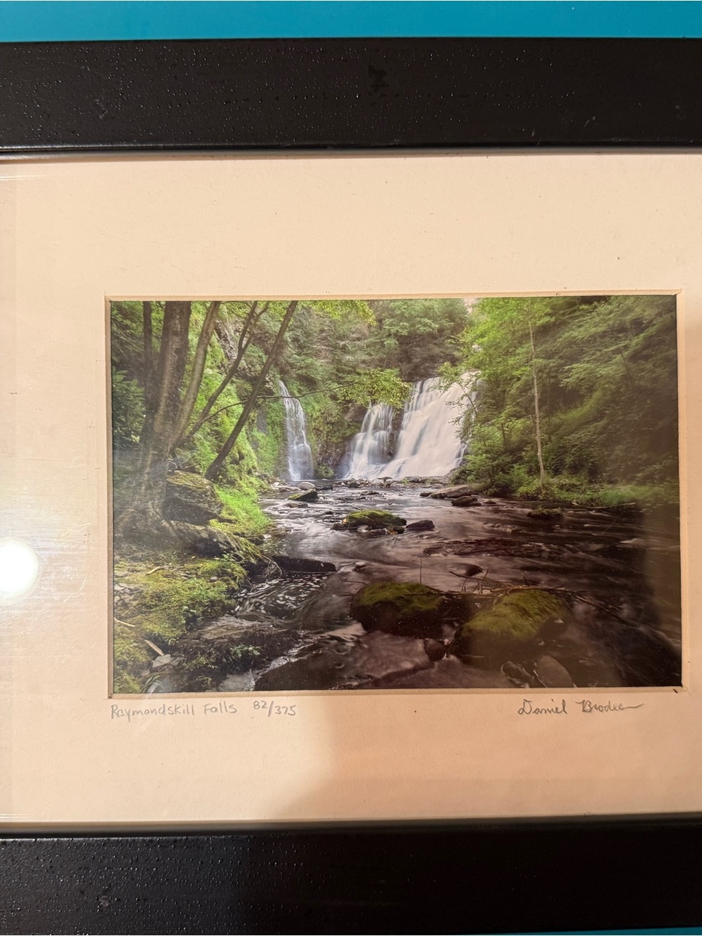Framed Waterfall Landscape Print in Green and Brown Artist From PA